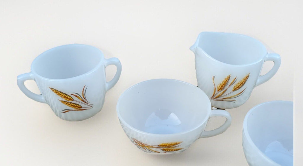 Anchor Hocking Fire King Milk Glass Wheat Vintage Cups Bowl 11 Pc Lot