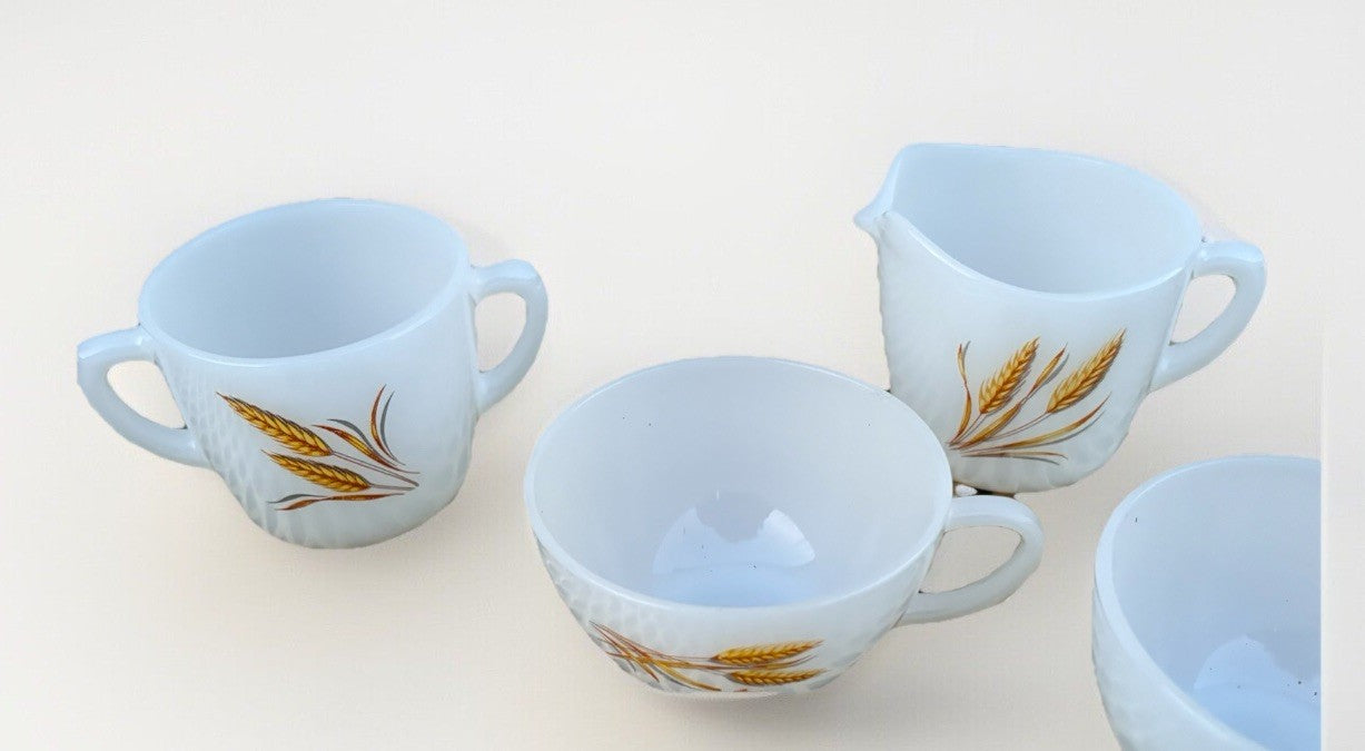 Anchor Hocking Fire King Milk Glass Wheat Vintage Cups Bowl 11 Pc Lot