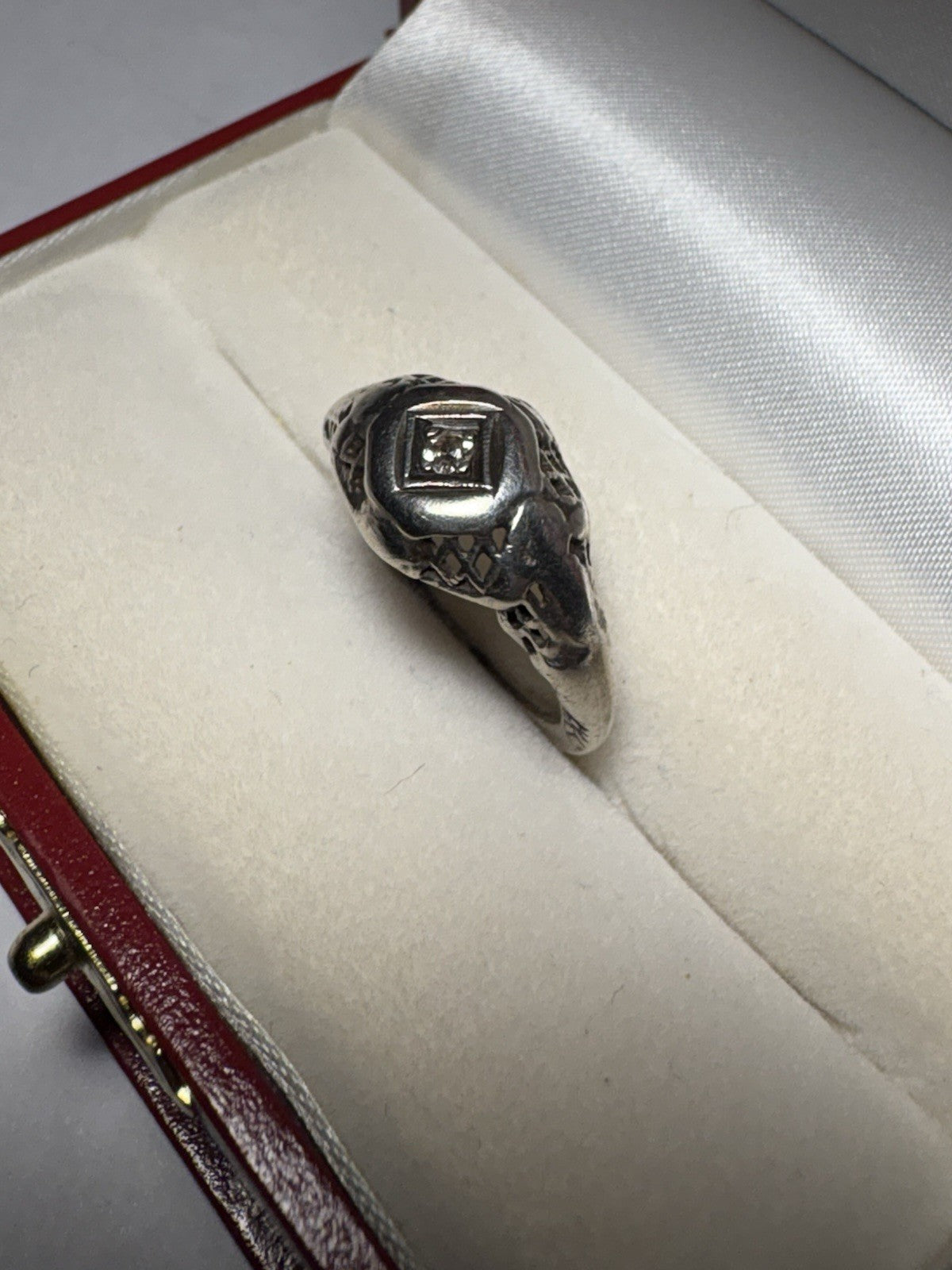 Antique Sterling Silver Diamond Ring Art Deco Size 6