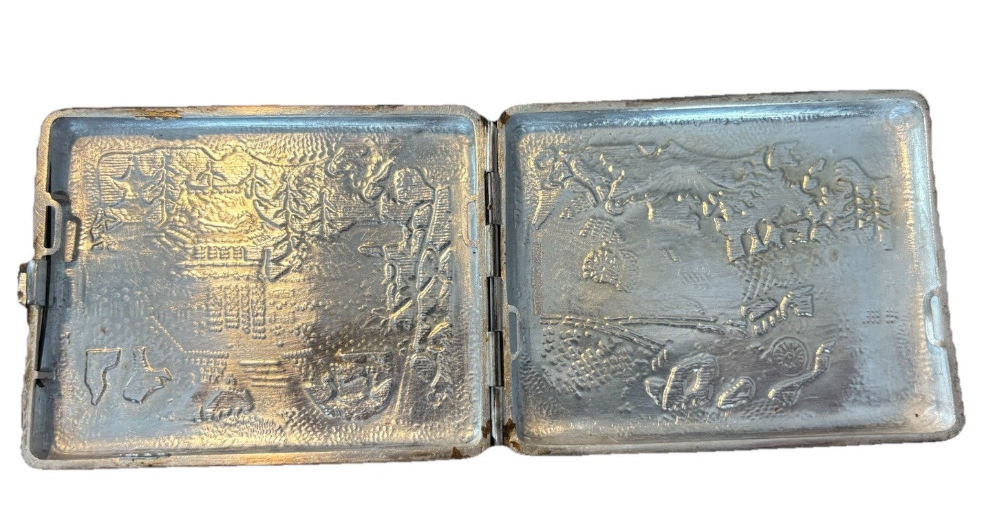 Antique Japanese TOKYO SOLID SILVER Case Dragon & Pagoda Scene 1900 Hand Engrave