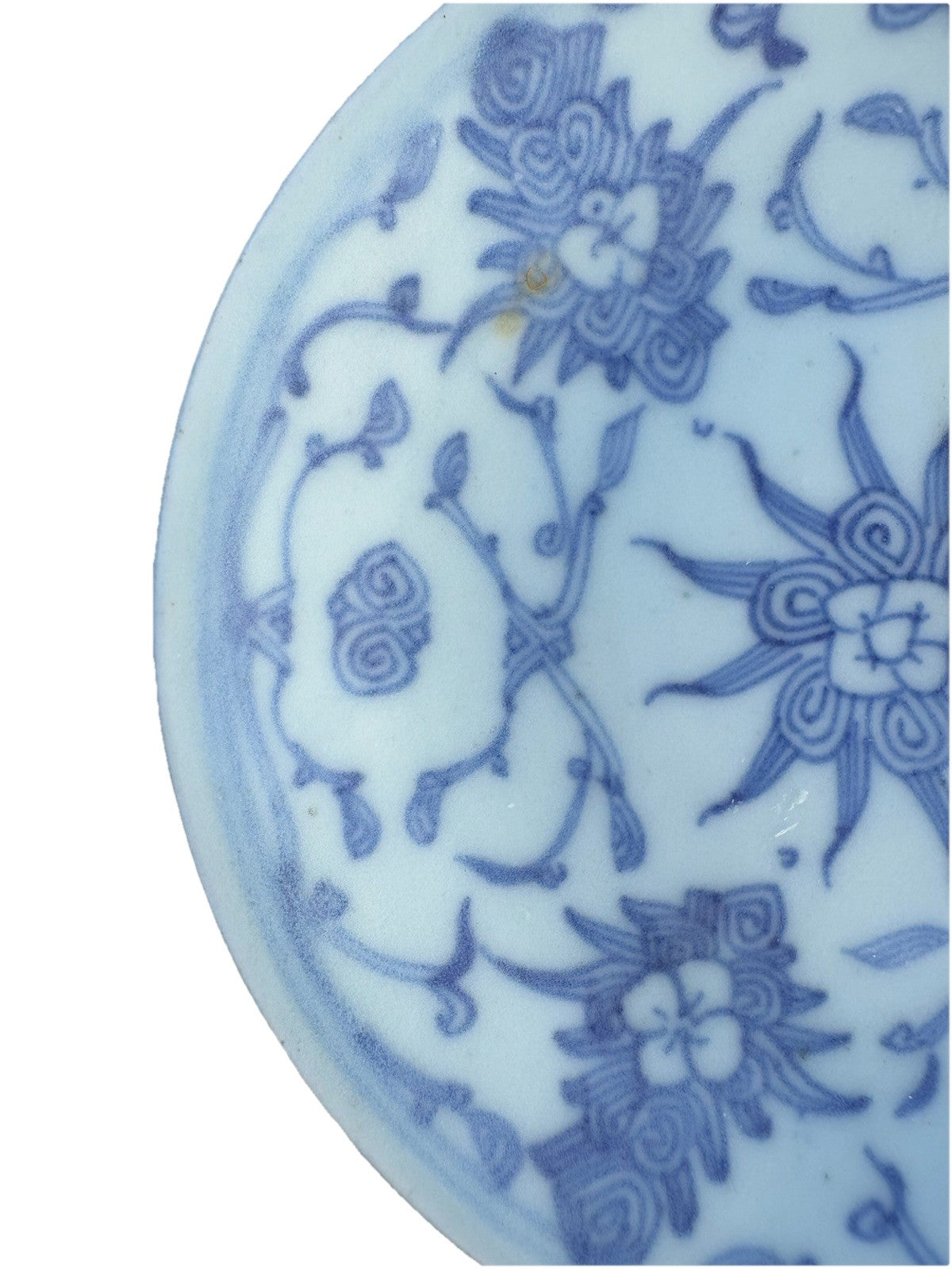 Antique Chinese Blue & White Lotus Dish, Qianlong Style Mark, c1900