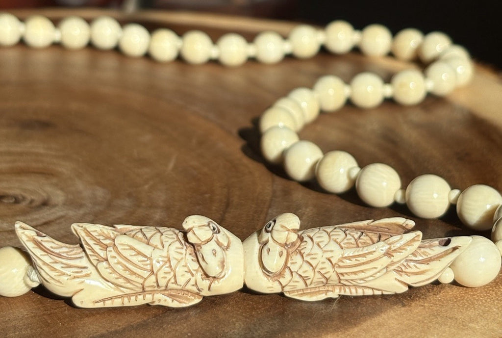 Antique Japanese Carved Bird Necklace Beads Meiji Period