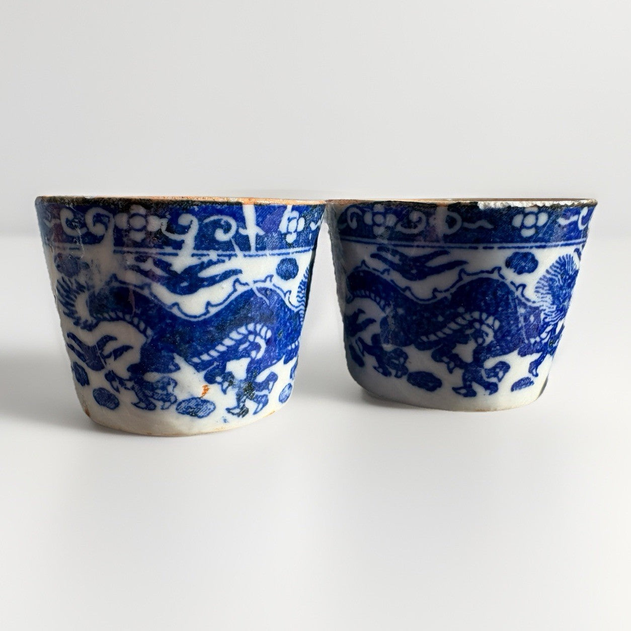 A Pair Chinese Blue&White Porcelain Hand Painted Dragon Pattern Cups 2351