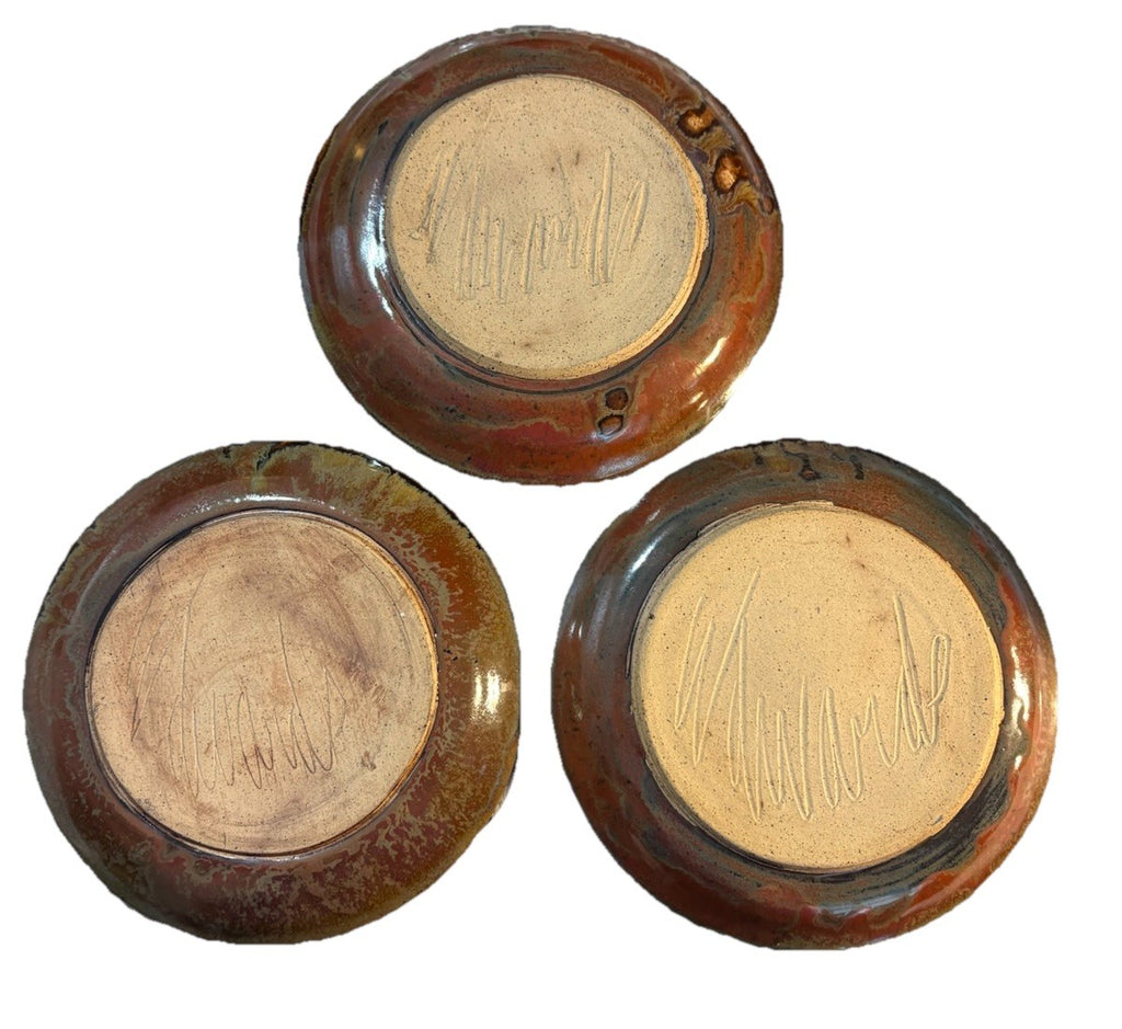 Signed Joel Edwards Studio Pottery Plate Set MCM California Art Set Of 3 8.5”