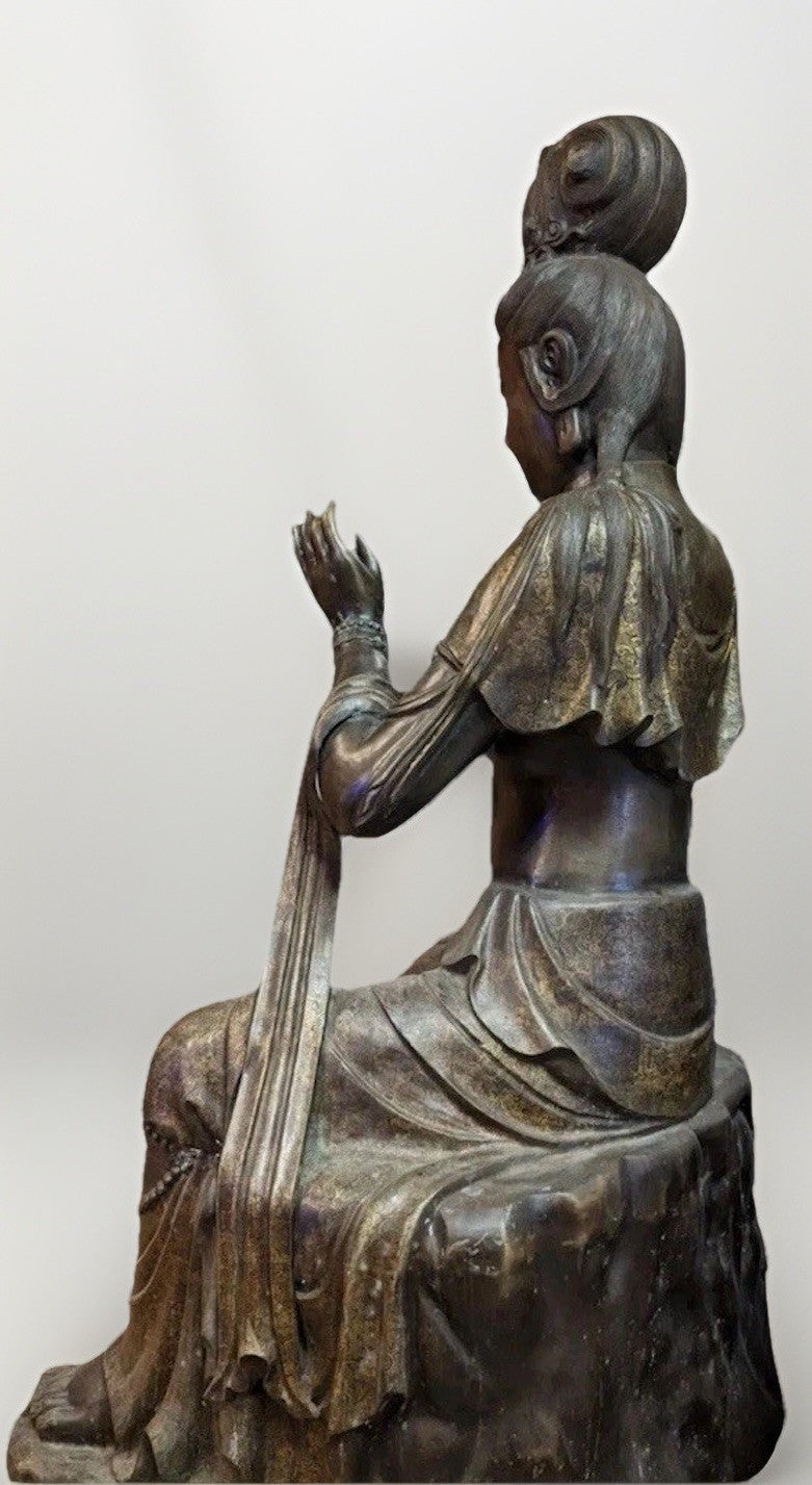 Monumental 5ft Chinese Bronze Guanyin Statue, Ming Xuande Mark, Gilded Robes 19c