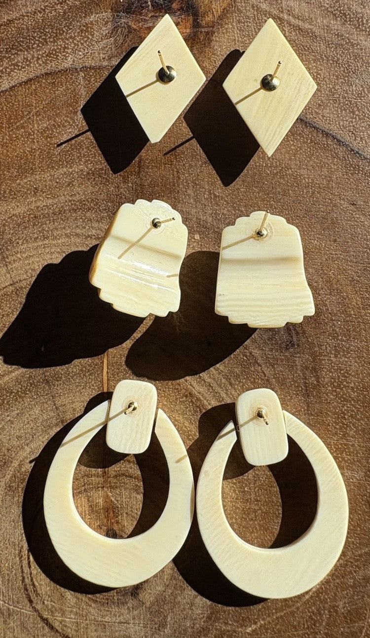 14K Gold Post Carved Earrings Set Of 3 Vintage