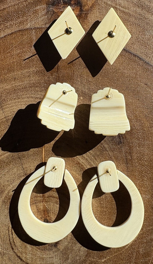 14K Gold Post Carved Earrings Set Of 3 Vintage
