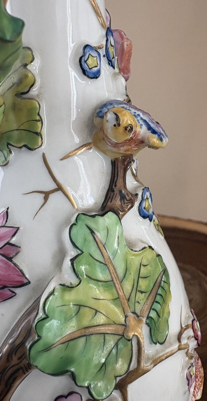 Antique Continental Porcelain Vase Figural Birds Squirrels Gilt
