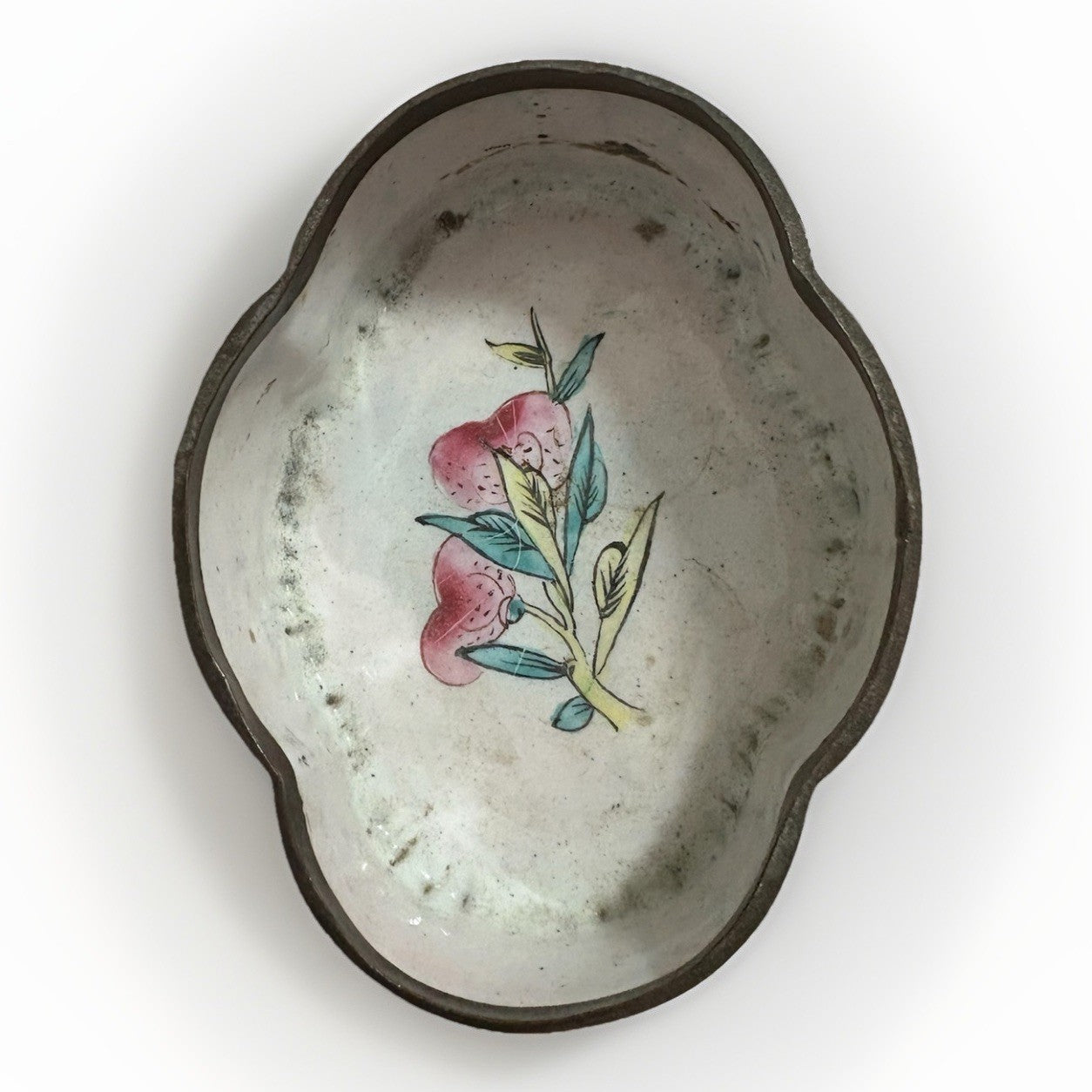 Antique Chinese Enamel On Copper Tricket Bowl, Late Qing Period Marked!