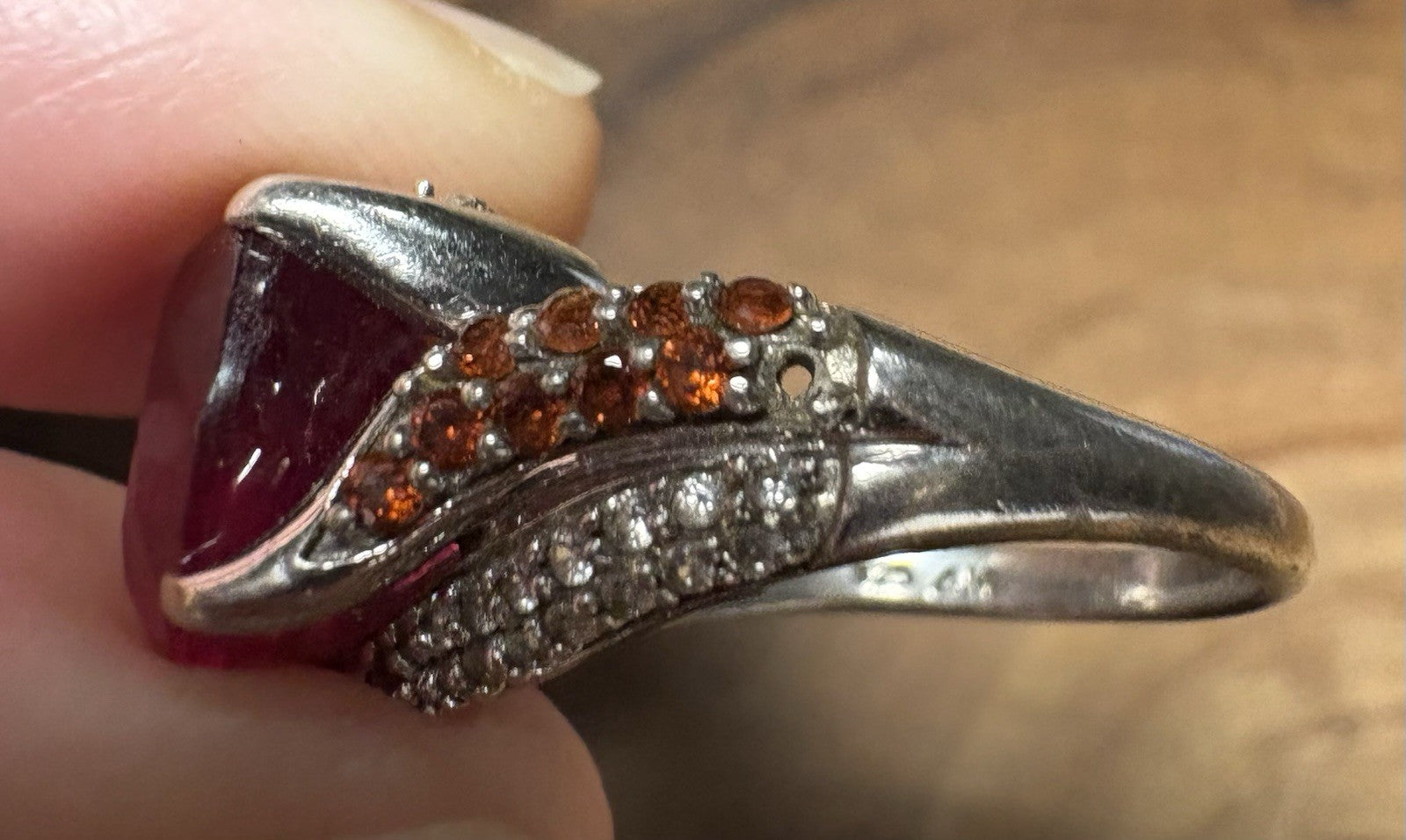 925 Vintage Oval Ruby Statement Ring with Pavé Stone Accents
