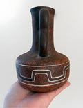 Vintage Popol Vuh Handcrafted In Mexico Red Black Clay Vase W/ Double Finger