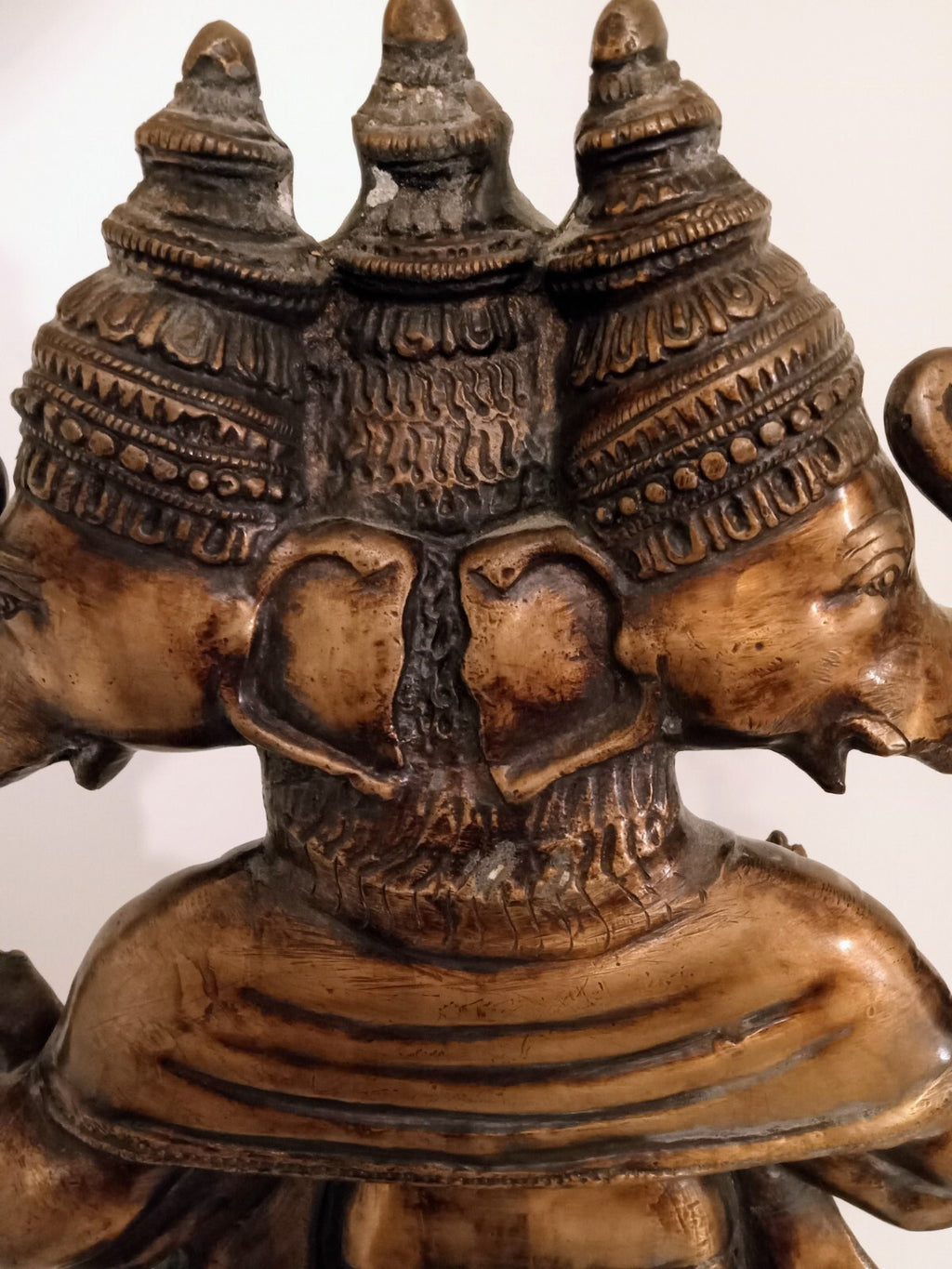 Antique Bronze 22” Three-Headed Ganesha Hindu Statue – Vighnaharta Riding Mouse