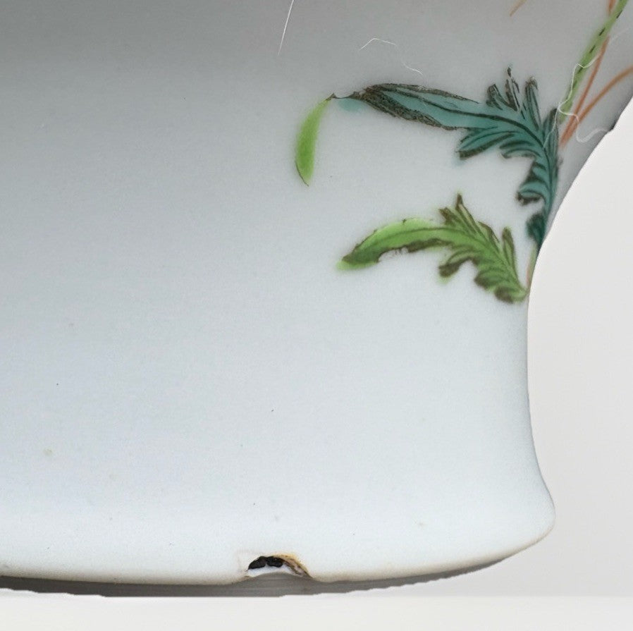 Antique Chinese Hand Painted Porcelain Scholar Vase Floral Republic Era