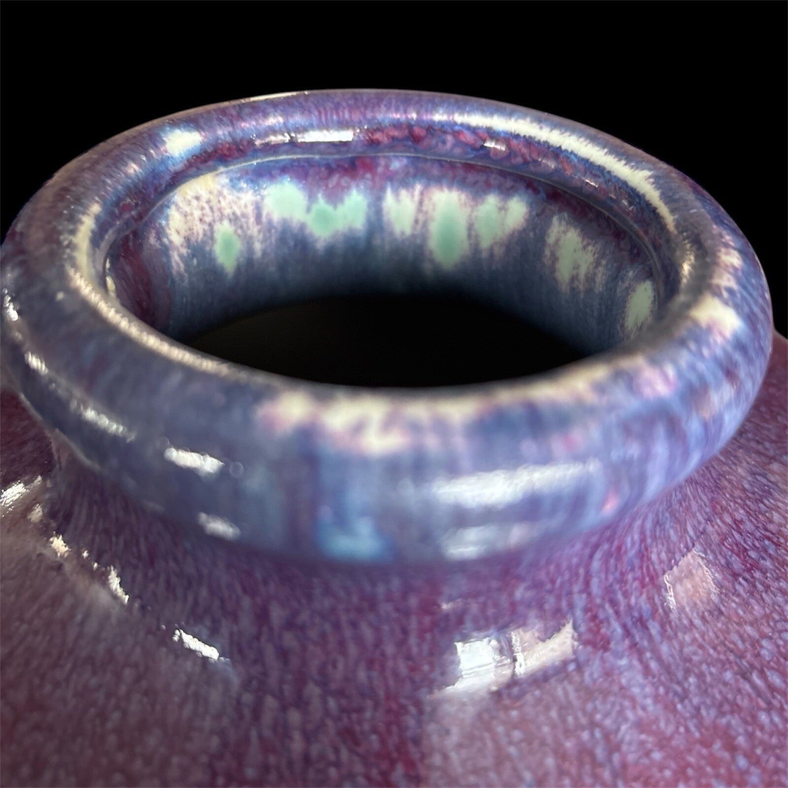 Unique Chinese Flambé Meiping Vase Blue/Purple/green/red 15”tall