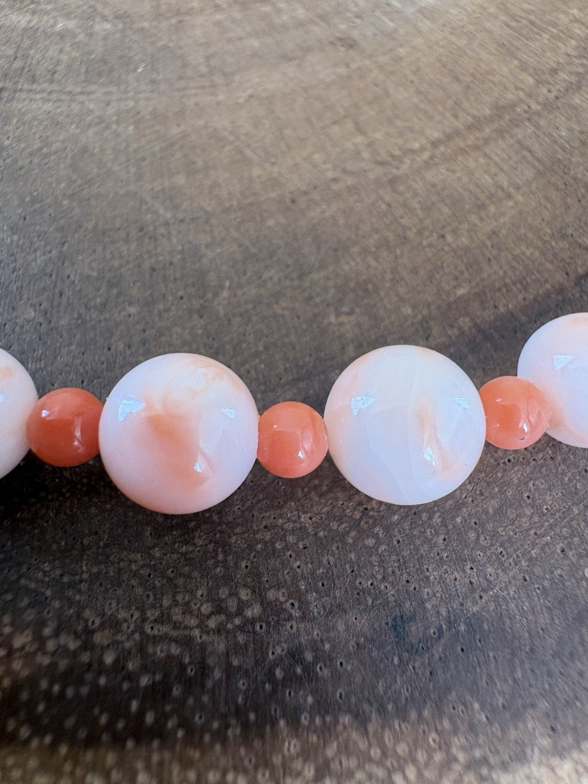 Vintage 14k Gold Angel Skin Coral Necklace 29”