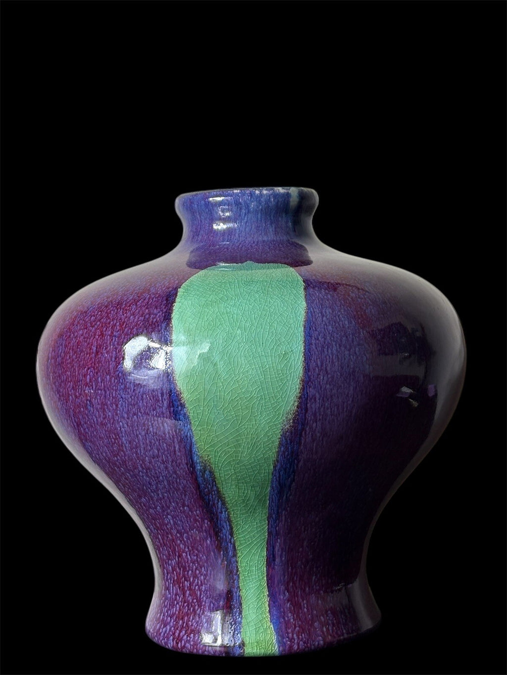 Unique Chinese Flambé Meiping Vase Blue/Purple/green/red 15”tall