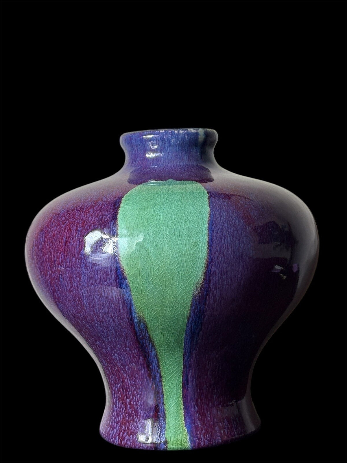 Unique Chinese Flambé Meiping Vase Blue/Purple/green/red 15”tall