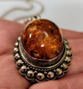 Genuine Natural AMBER Stone PENDANT with Sterling Silver 925 With Chain