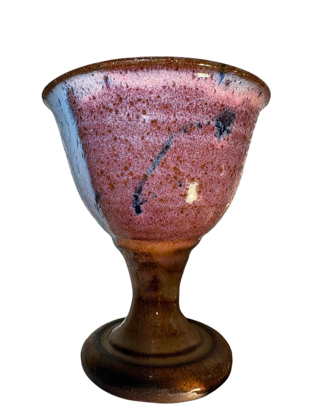 Signed Edwards Studio Pottery Goblet Set Of 3 Volcanic Glaze Artisan Cups