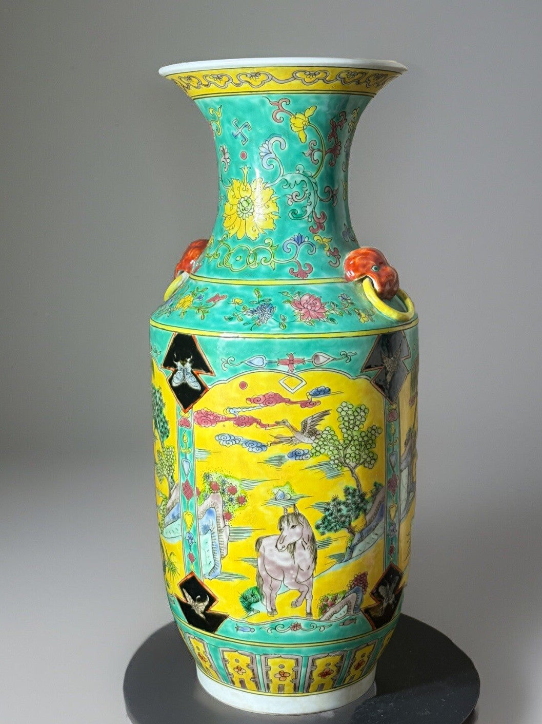 16.8" Kangxi Marked Chinese Famille rose Porcelain Animal horse Vase Bottle