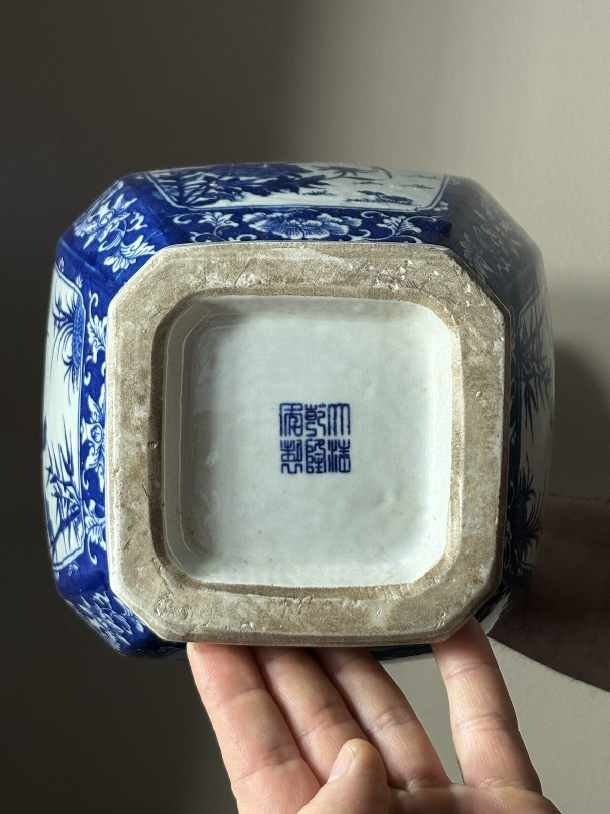 15” Vintage Chinese Large Floor Vase Blue & White With Birds