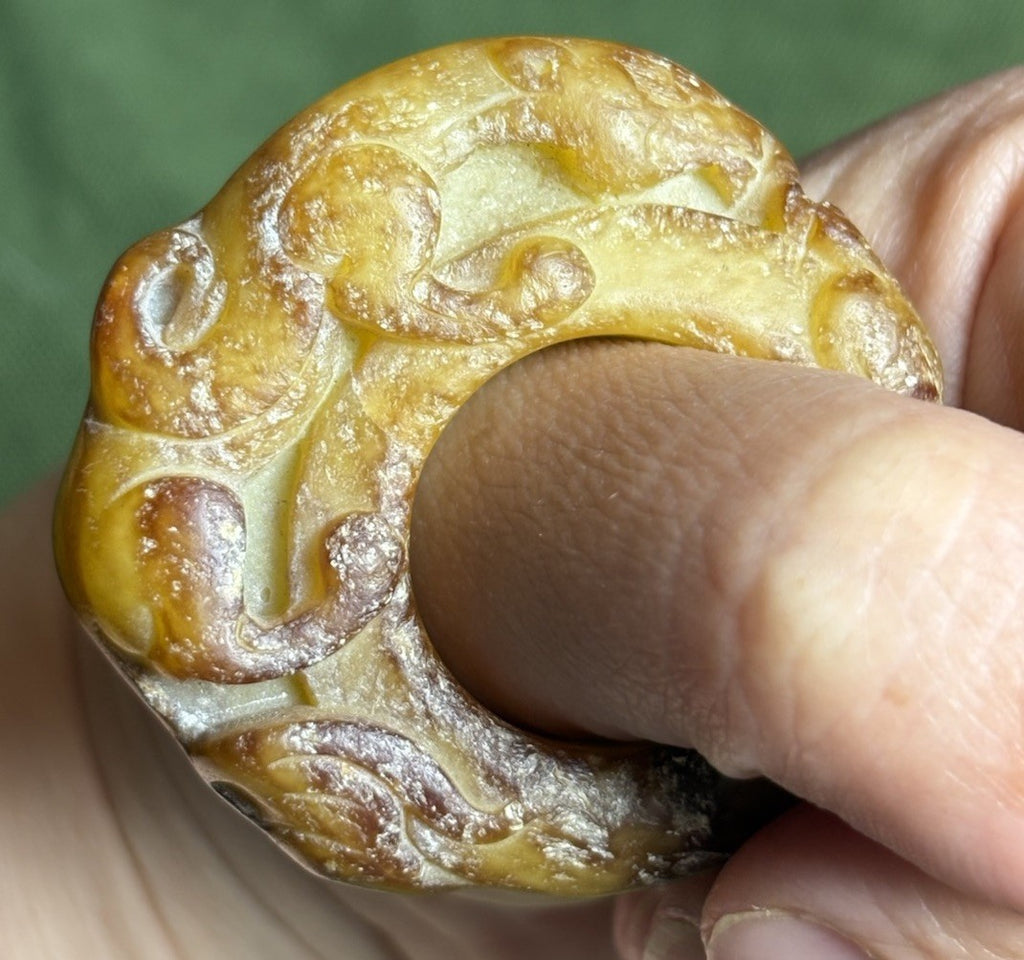 Old Antique Jade Stone Carved Thumb Ring 36 Grams