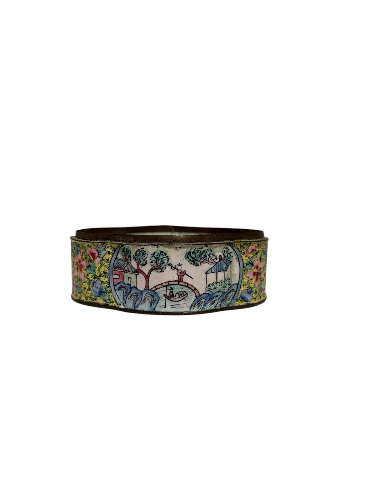 Antique Chinese Enamel On Copper Tricket Bowl, Late Qing Period Marked!