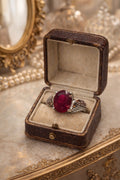 925 Vintage Oval Ruby Statement Ring with Pavé Stone Accents