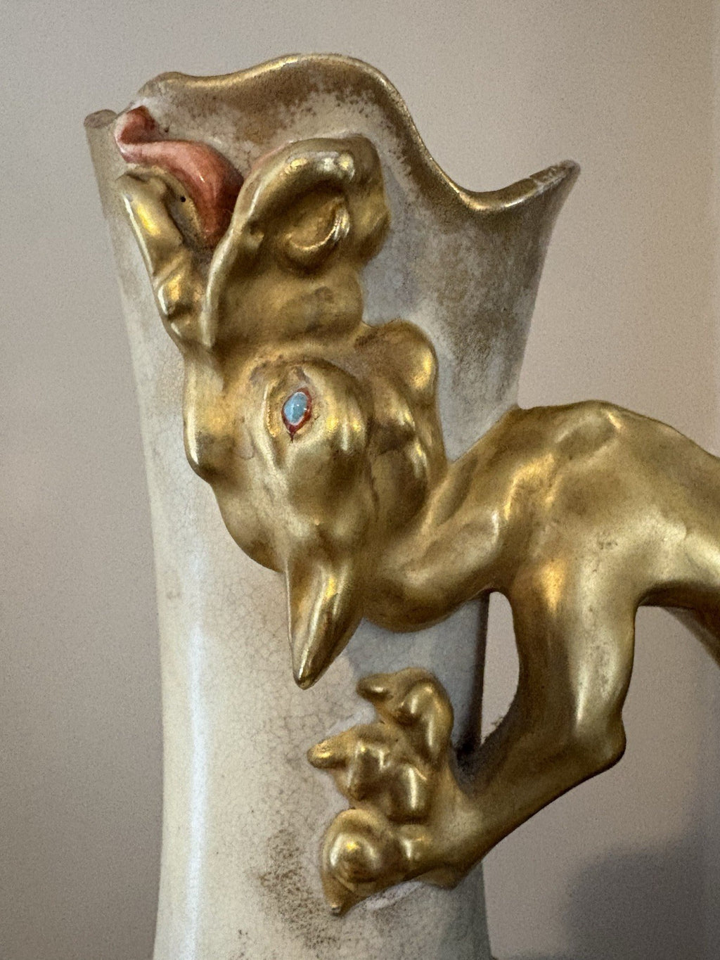 Antique Japanese Dragon Handle Porcelain Vase Gilt Art Nouveau c1900