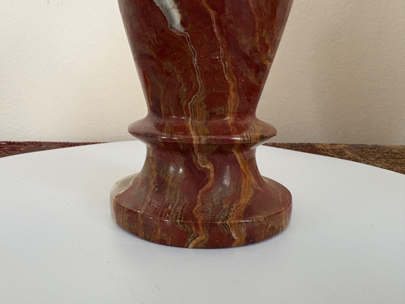 Vintage Green Onyx Stone Vase 9” Shades of Brown Cream & Green