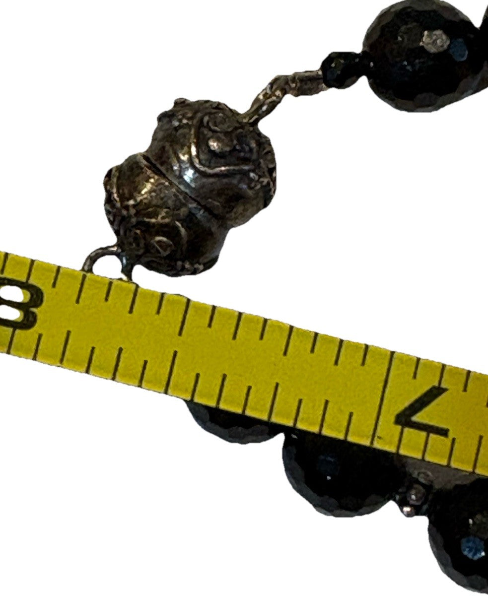 VTG Gothic 925 Sterling Marcasite Pendant Necklace Black Beads Signed