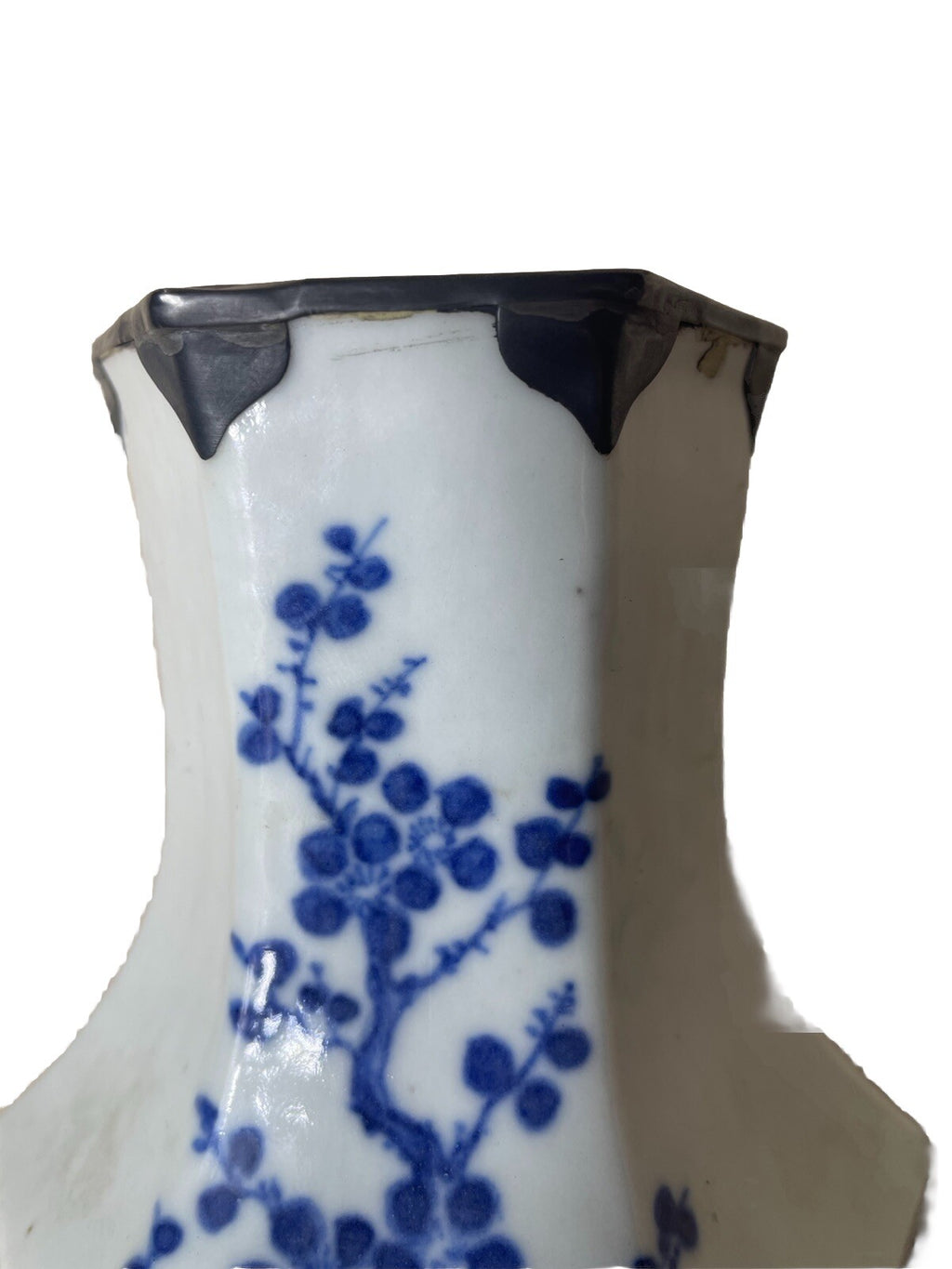 Rare Qing Dynasty Blue White Hexagonal Vase Bird Plum Blossom 1700s China