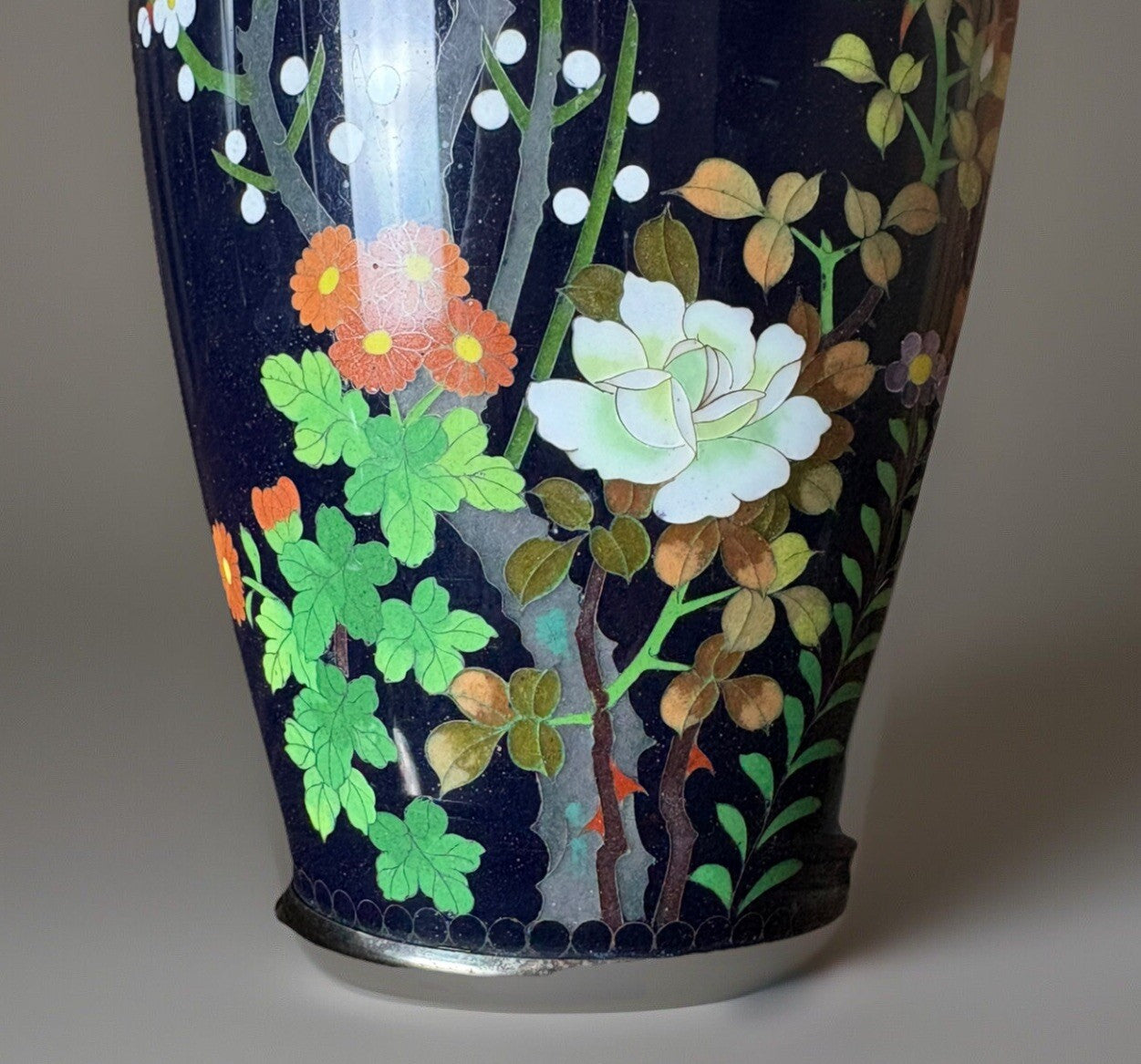 Old Cobalt Blue Japan Vase Bird Blossom Branch Cloisonné 9.5” See Pics Damage