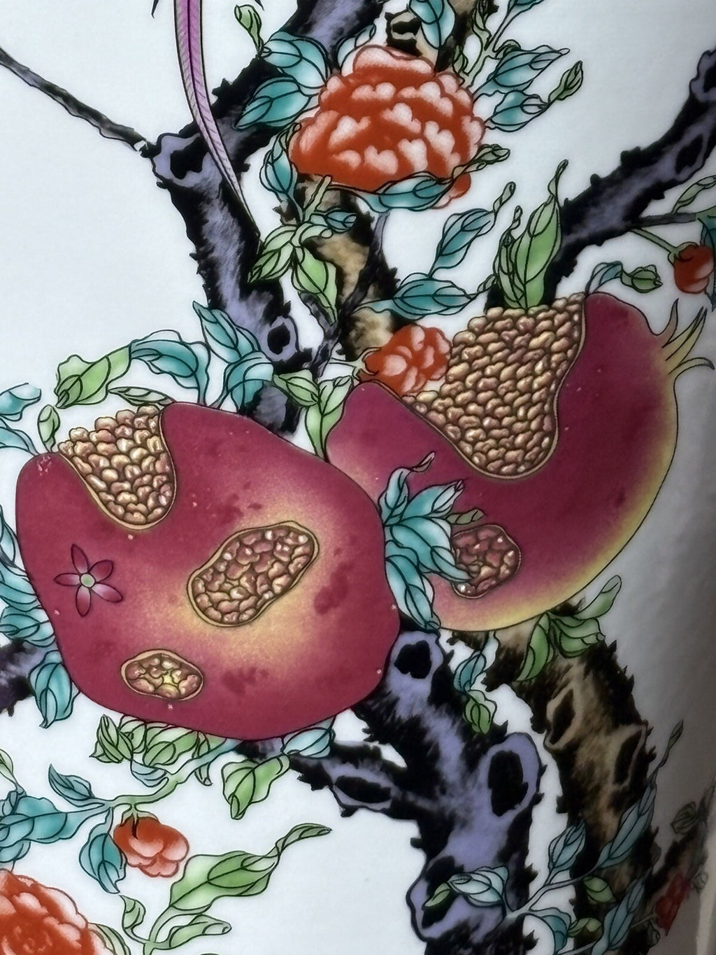 21.5” Chinese Large Floor Vase Floral Bird Scenes With Pomegranate