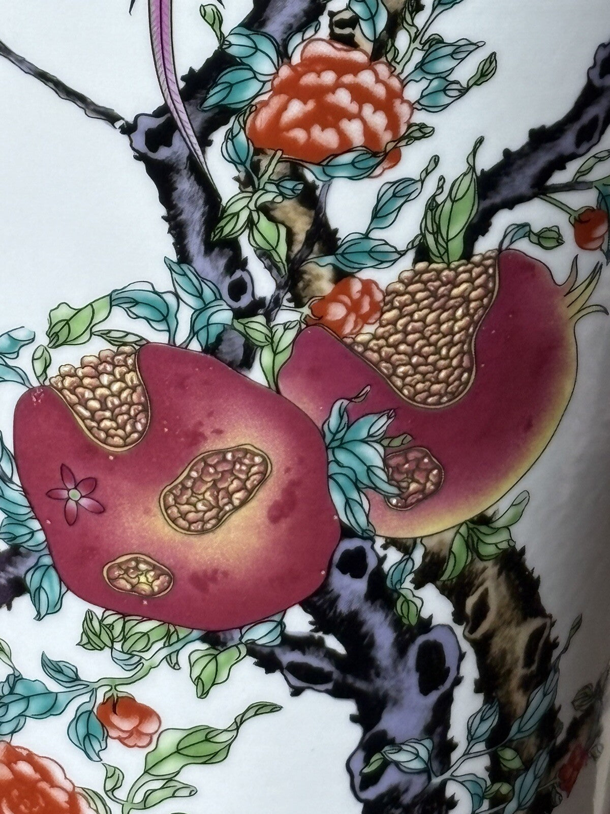 21.5” Chinese Large Floor Vase Floral Bird Scenes With Pomegranate
