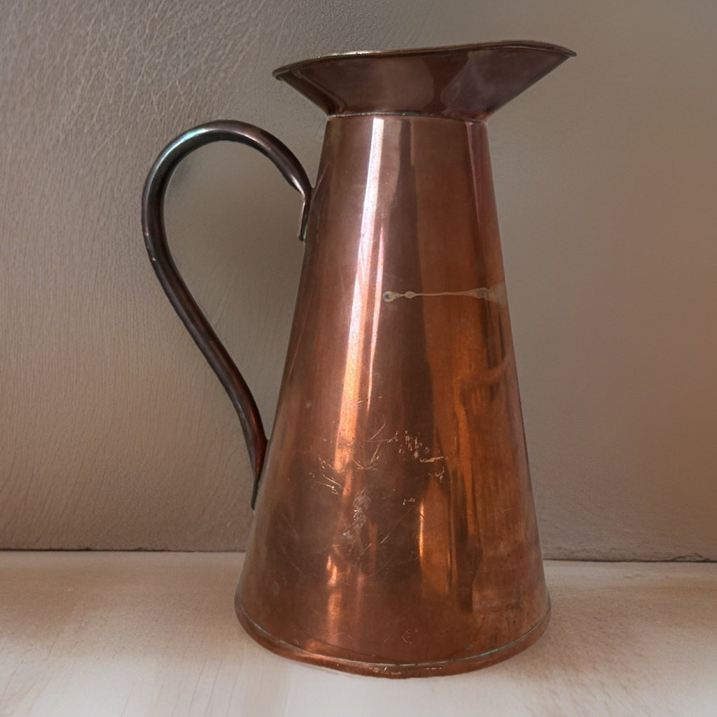 Antique Solid Copper Pitcher Rustic Farmhouse Primitive Country Decor 10”