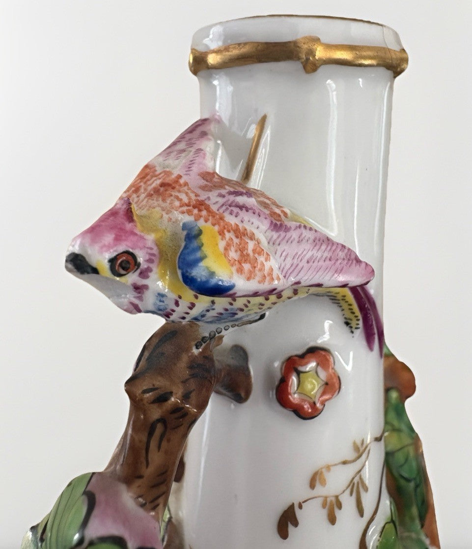 Antique Continental Porcelain Vase Figural Birds Squirrels Gilt