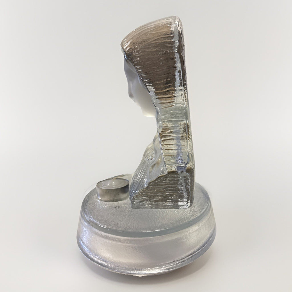 Vintage Frosted Glass Virgin Mary Sculpture Figurine by Viking W Candle Stand