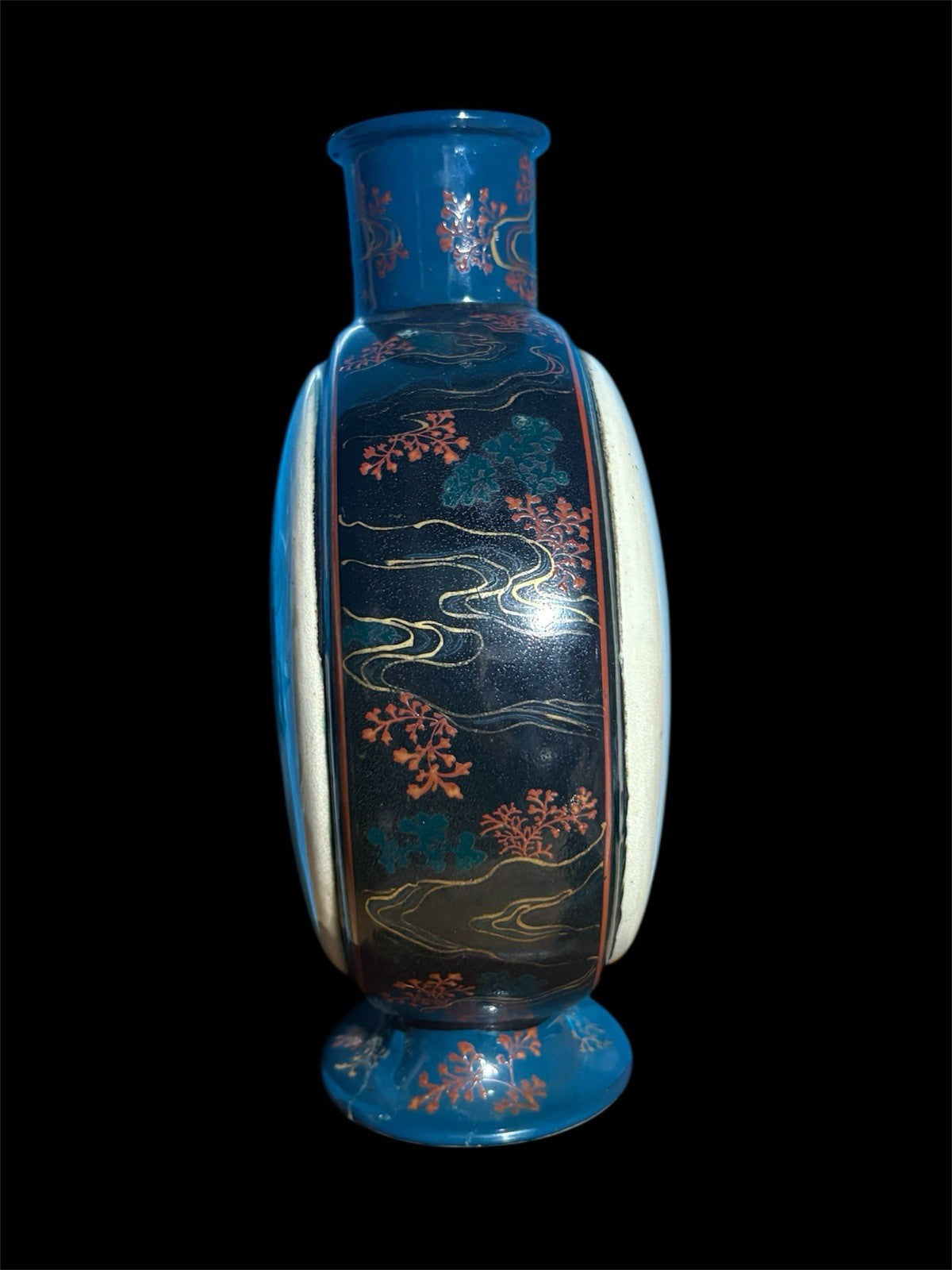 Antique Japanese Satsuma Revival Moon Flask Vase Hand Painted Figures