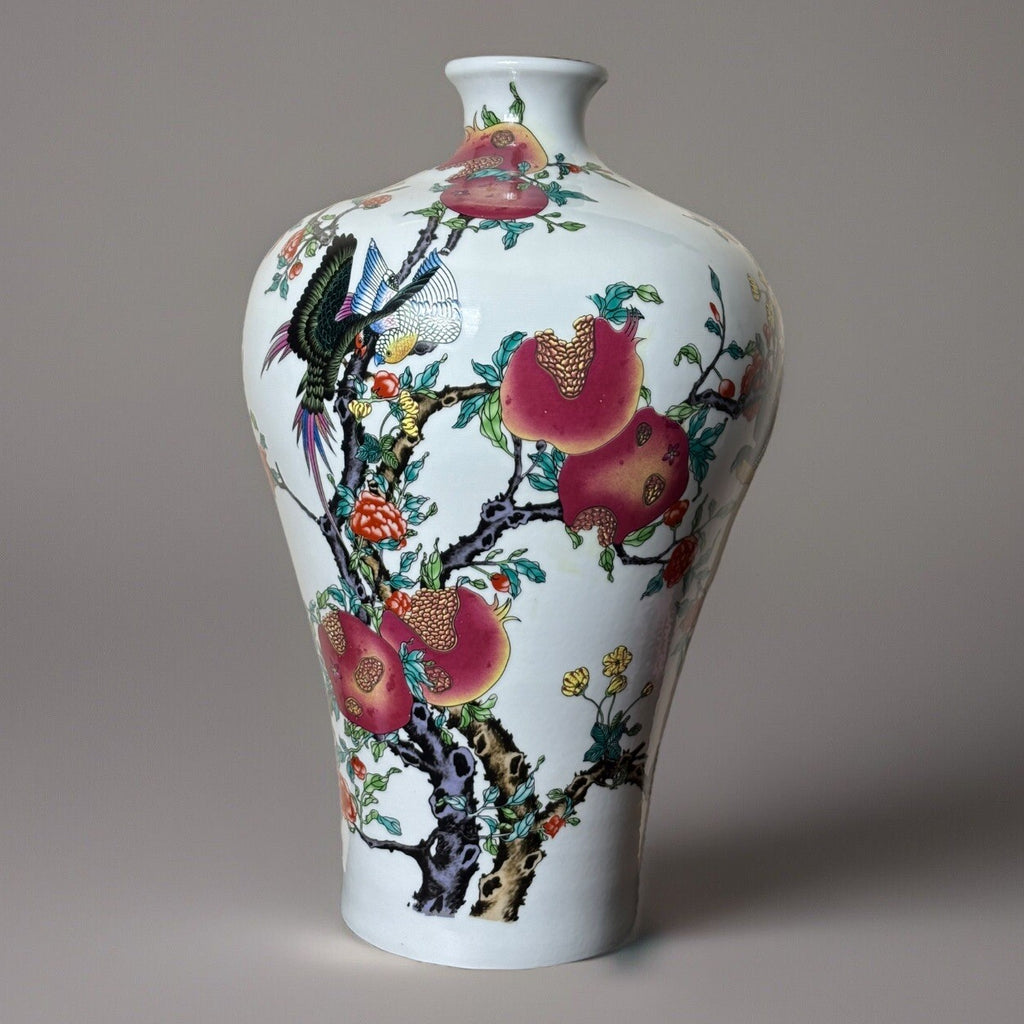 21.5” Chinese Large Floor Vase Floral Bird Scenes With Pomegranate