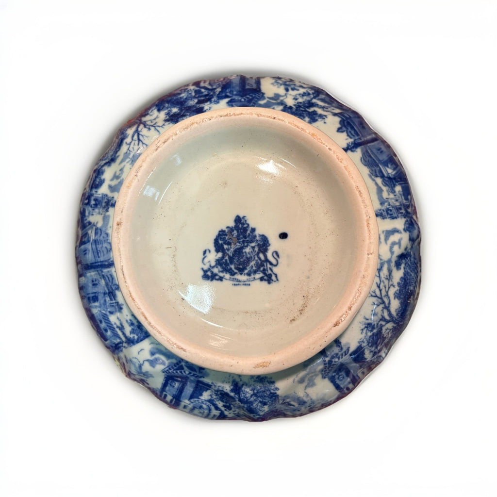 Antique Victoria Ware Ironstone Bowl Upside-Down Scene Blue Transfer c1900 Rare