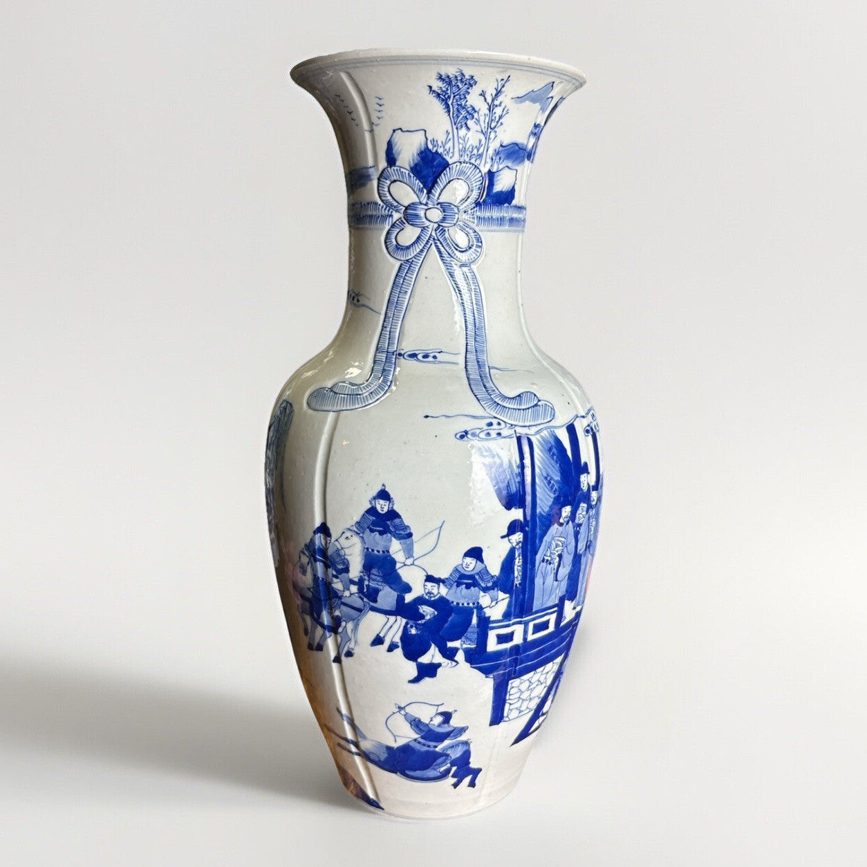16” Antique Qing Revival Warrior Scene – Designer Chinoiserie Vase"