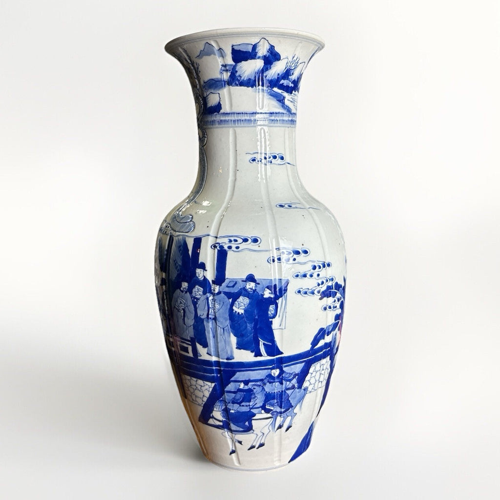 16” Antique Qing Revival Warrior Scene – Designer Chinoiserie Vase"