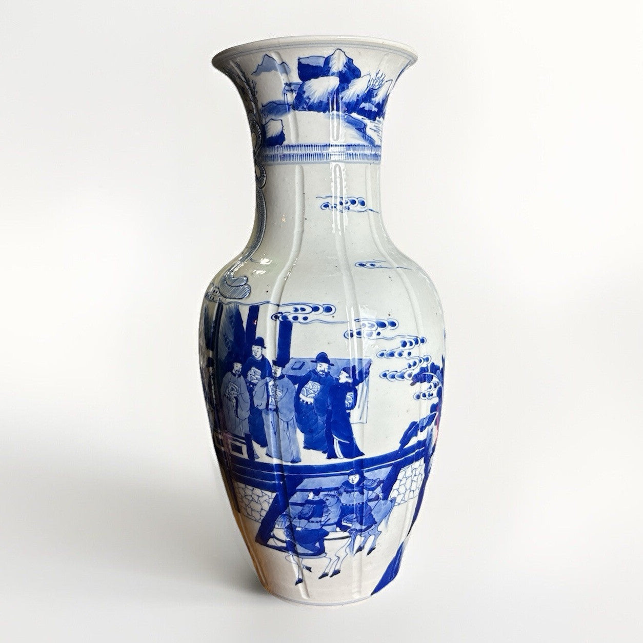 16” Antique Qing Revival Warrior Scene – Designer Chinoiserie Vase"