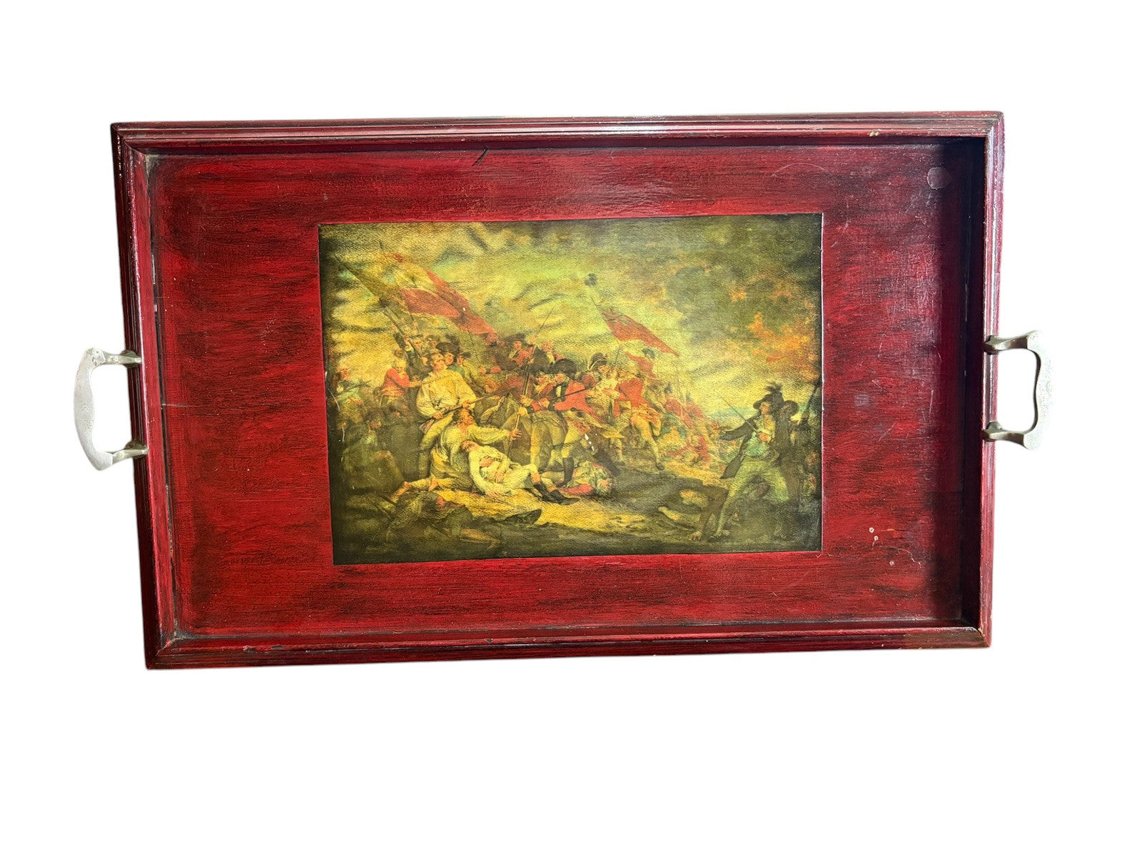 Vintage Battle of Bunker Hill By John Trumbull Wooden Large Tray 25” X 15”