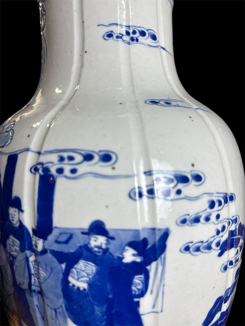 16” Antique Qing Revival Warrior Scene – Designer Chinoiserie Vase"