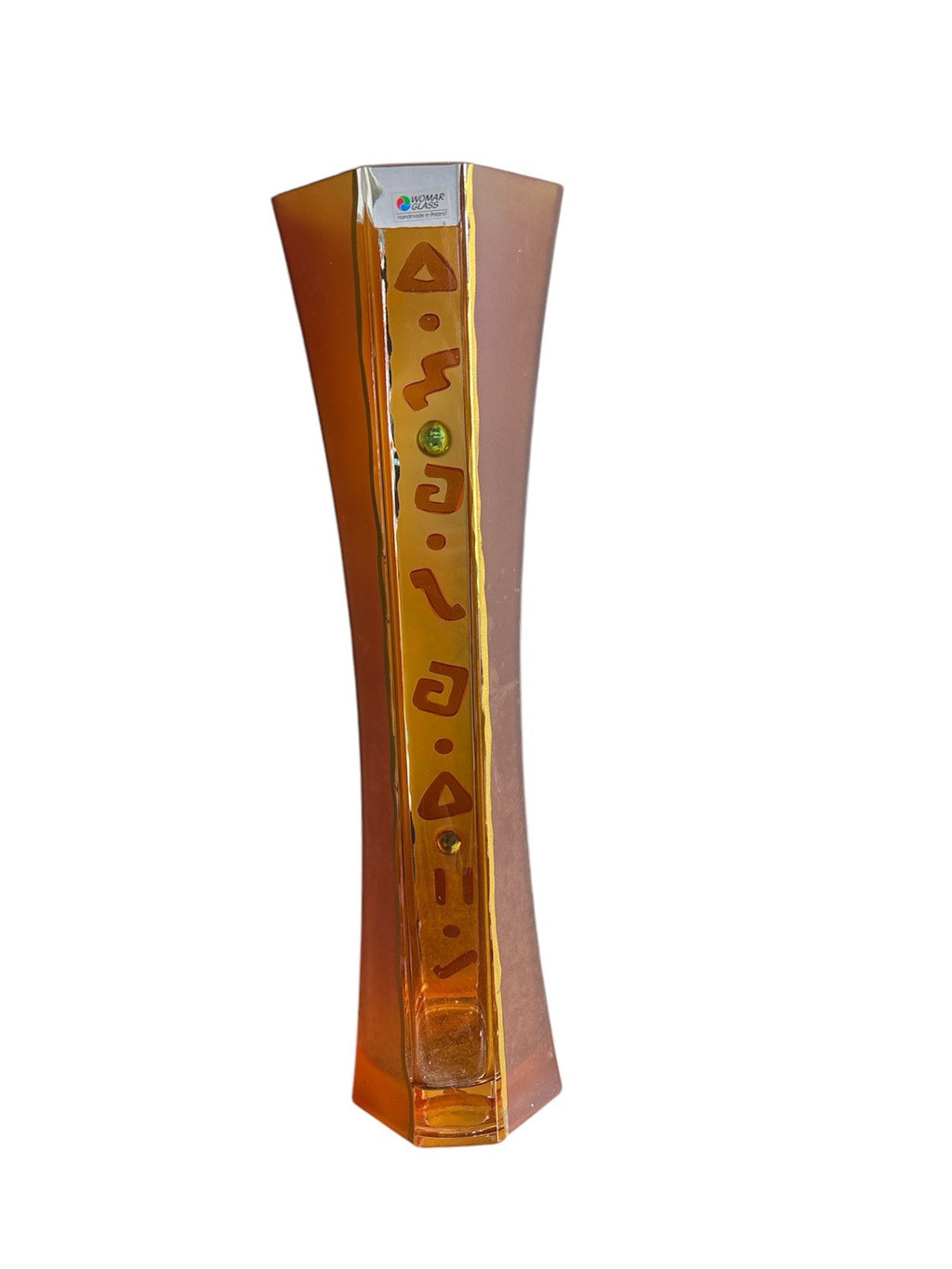19.5” Tall Womar Glass Orange and Frost Vase. Handmade in Poland