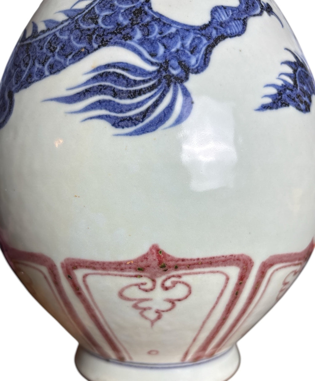 14” Chinese Blue & Red Dragon Vase Doucai Style Qing Republic Period Porcelain