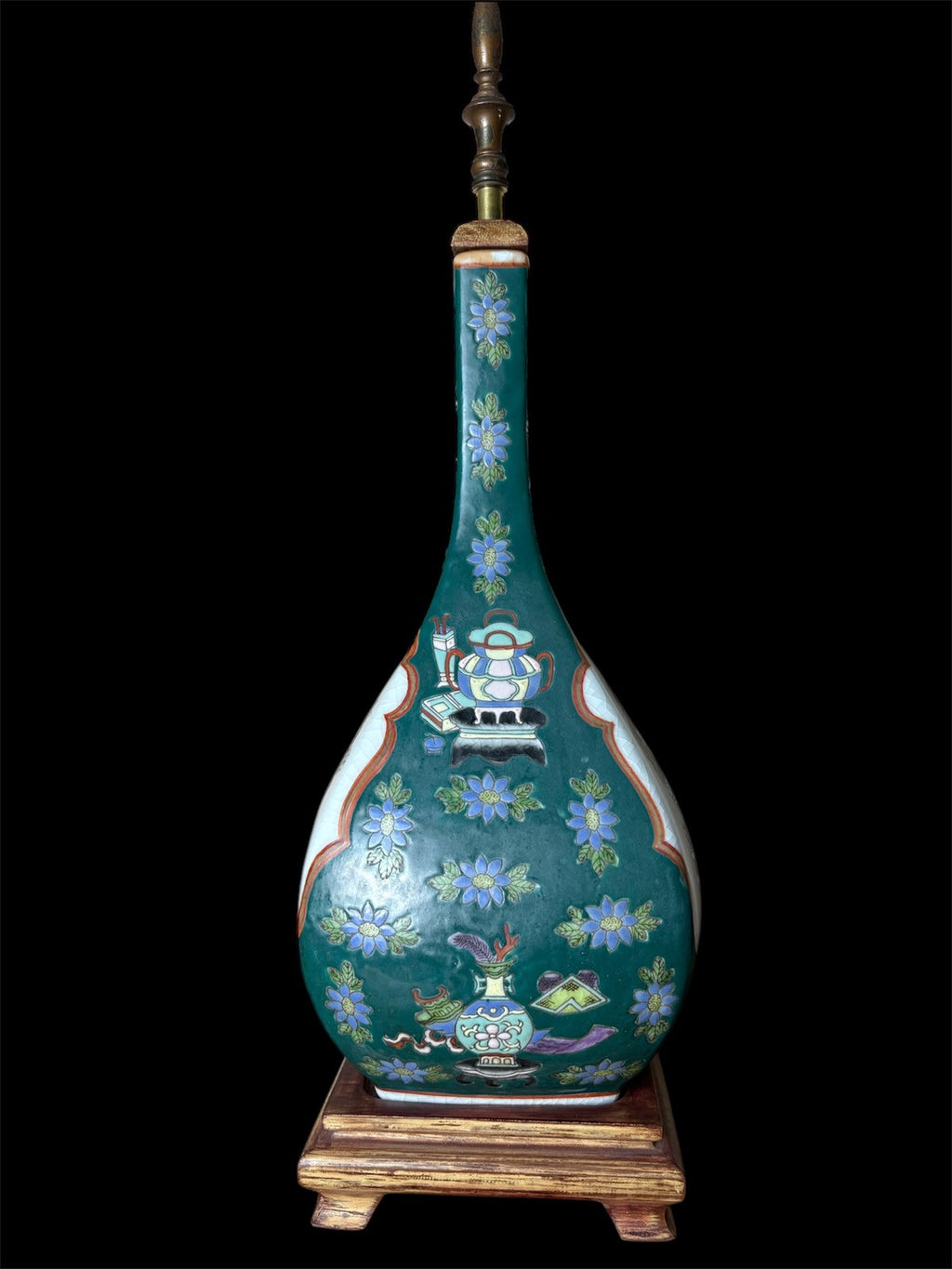 Chinese Famille Verte Crackle Glaze Vase Lamp Qing Style Marked Antique