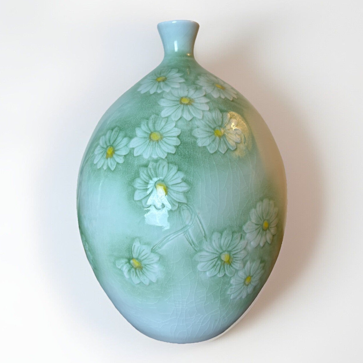 CELADON GREEN GLAZED Chinese Porcelain DAISY VASE 10”